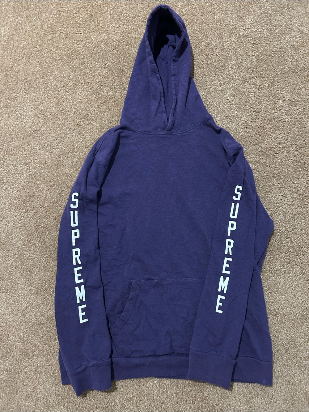 Supreme Purple Hoodie with White Sleeve Logos
